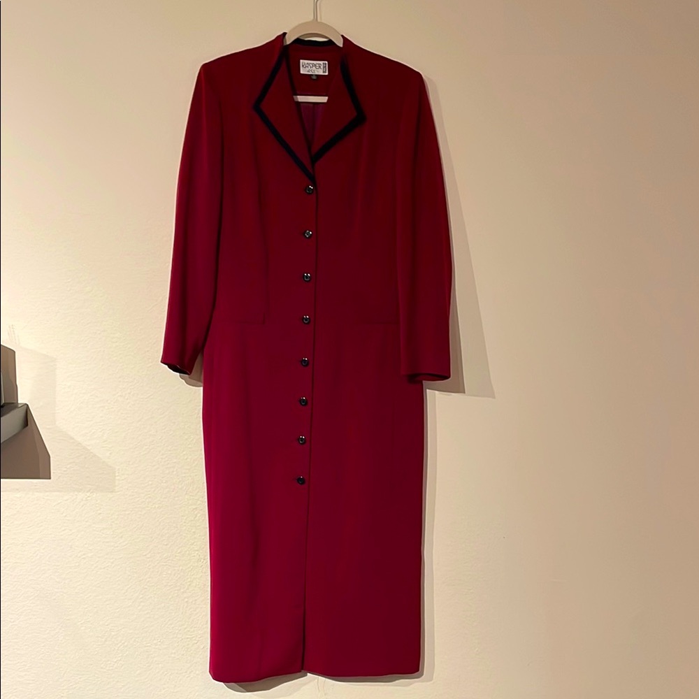 KASPER Elegant Burgundy Button-Down Dress